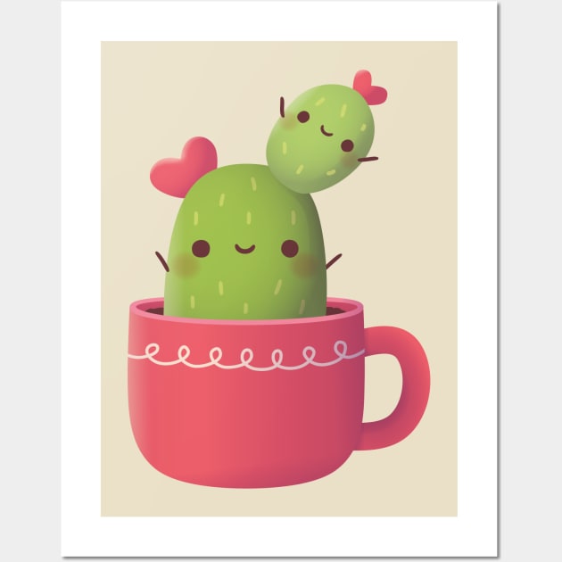 Cute Cactus Couple Stuck With Each Other Wall Art by rustydoodle